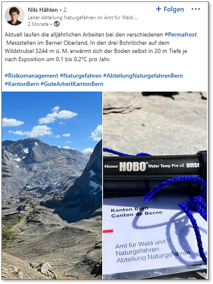 Nils Hählen, Abteilungsleiter Naturgefahren, postet regelmässig über seine Arbeit auf LinkedIn.